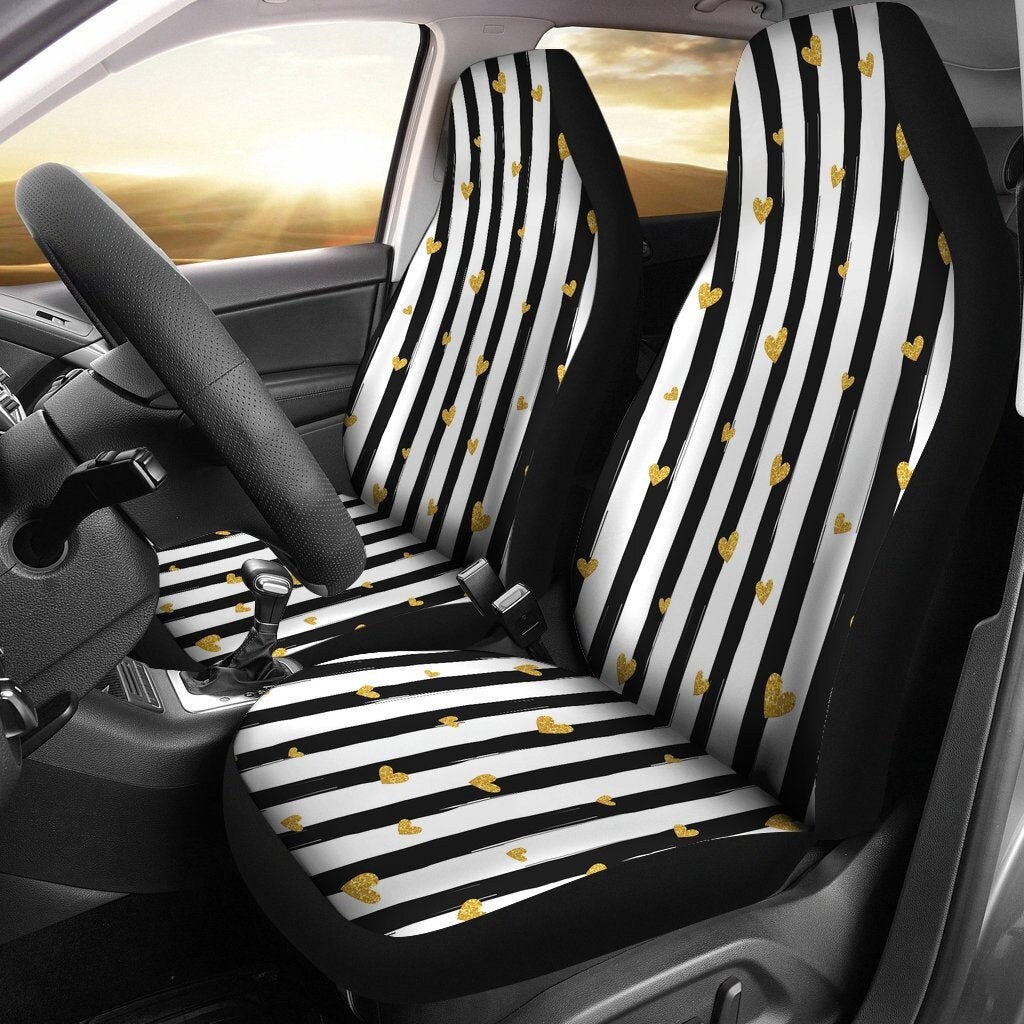 Golden Car Seat Covers Hearts Stylish Stripes Custom Seat Etsy