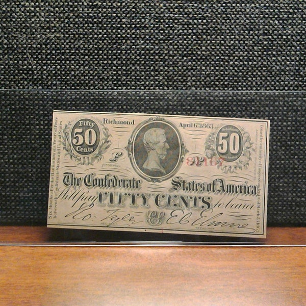 1863 Confederate States Of America Fifty Cent Note