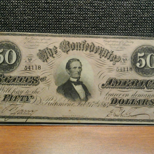 1864 Confederate States Of America Fifty Dollar Note