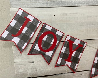 Joy to The World Banner - Buffalo Check Christmas Banner - Christmas Decor - Mantle Decor - Christmas Banners - Holiday Banner