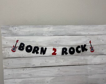 Born 2 Rock Cake Topper - Music Theme 2nd Birthday Decor, Black Glitter