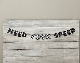 Need FOUR Speed - Two Fast Banner - Fourth Birthday Banner - Racecar Birthday - Four Birthday Theme - 4 Year Old
