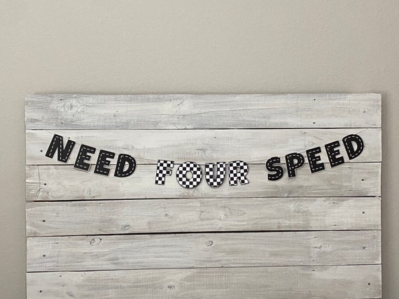 Two Fast Birthday Banner: Need FOUR Speed, Racecar Theme