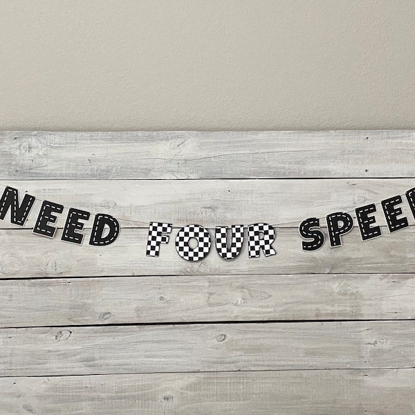 Two Fast Birthday Banner: Need FOUR Speed, Racecar Theme