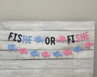 FisHE or FiSHE Gender Reveal Banner: Pink & Blue Fish Theme