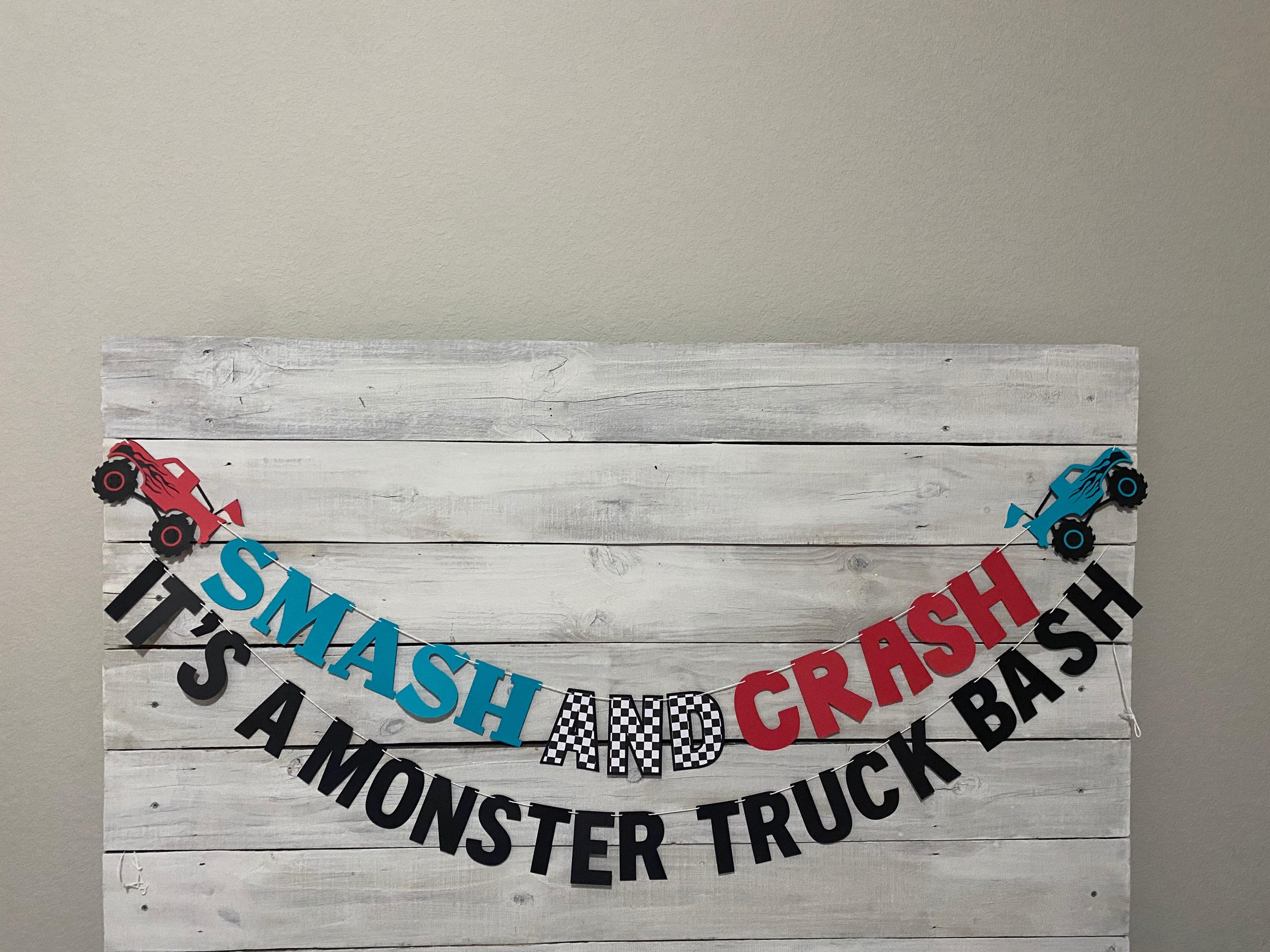 Smash & Crash Monster Truck Birthday Balloon Banner Demolition 