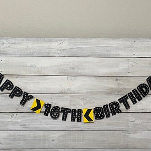 Happy 16th Birthday Banner - Driving Birthday Banner - 16th Birthday Car theme - Traffic Birthday Banner - Car Keys birthday Banner