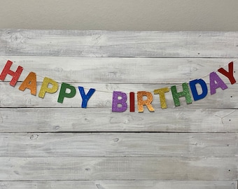 Rainbow Glitter Happy Birthday Banner: Party Decoration