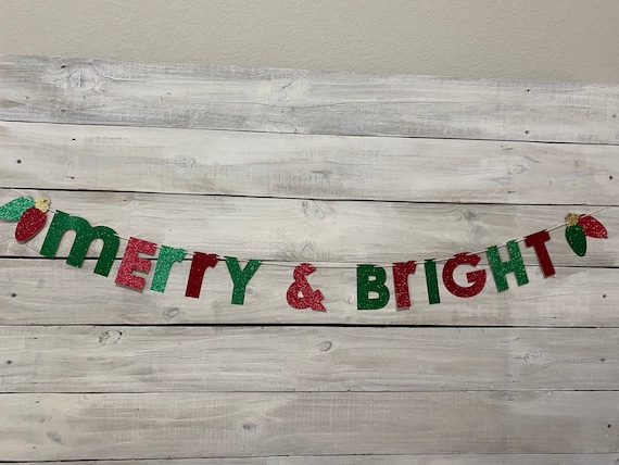 Merry &amp; Bright Banner Christmas Banner Holiday Banner | Etsy