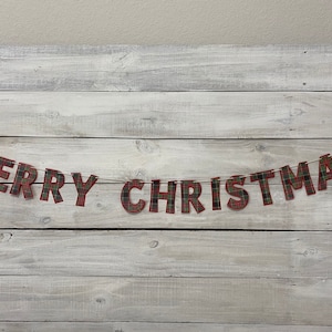 Merry Christmas Banner - Plaid Merry Christmas Banner - Holiday Decor - Christmas Decor - Christmas Mantle Decor