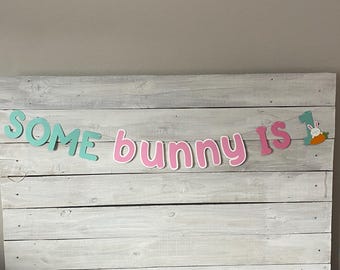Bunny First Birthday Banner: Easter Theme, Pink Bunny Decor
