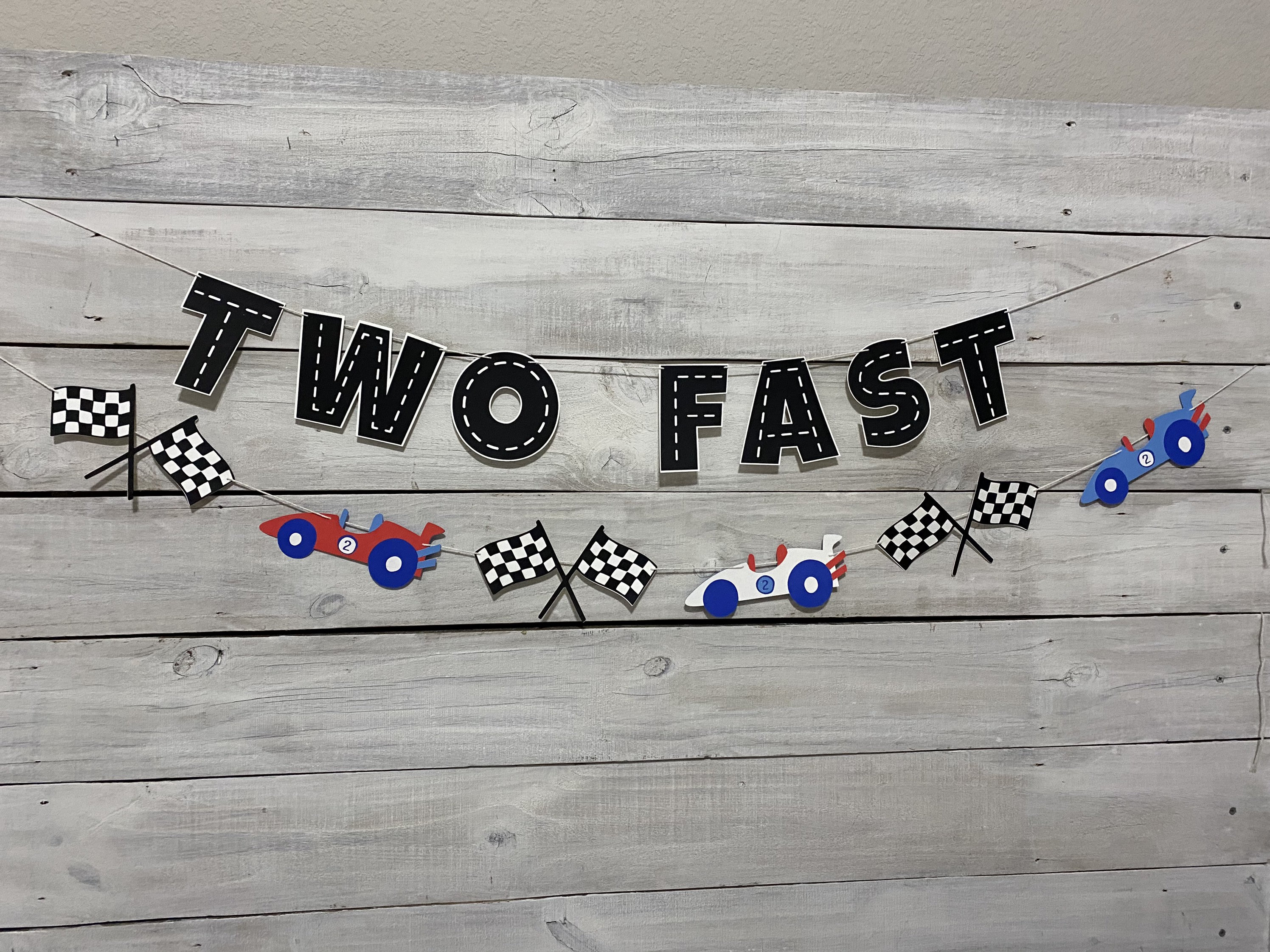 Two Fast Banner Second Birthday Banner Racecar Birthday Etsy