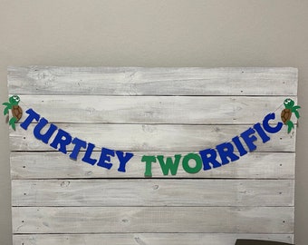 Turtley TWOrrific Birthday Banner - Turtle Birthday Theme - Turtle Banner - Birthday Party Decor- Second Birthday Party