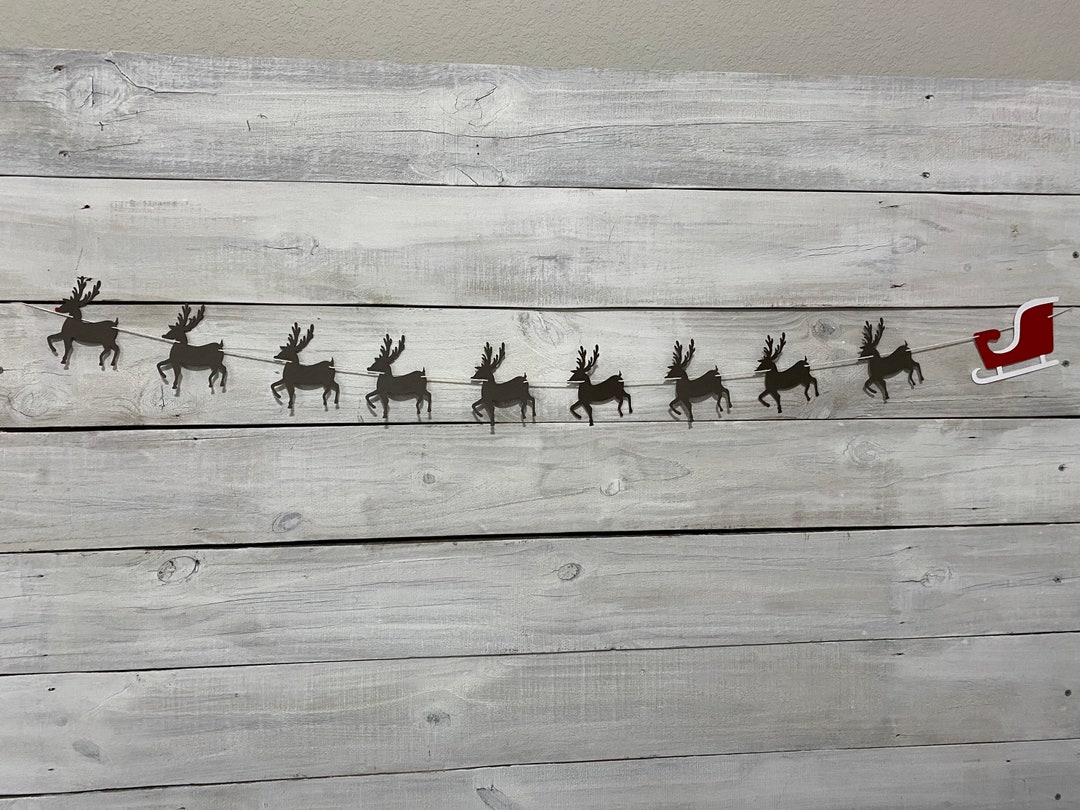 Reindeer With Santa Sleigh Banner - Christmas Banner - Mantle Decor ...