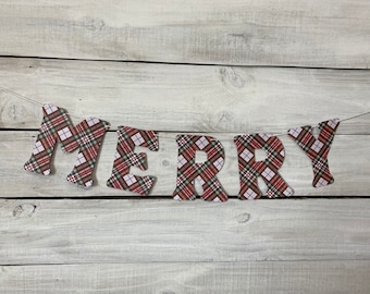 Plaid MERRY Banner - Holiday Decor - Holiday Mantle Decor - Christmas Decor - Christmas Banner - Merry Christmas Garland - Merry Decor