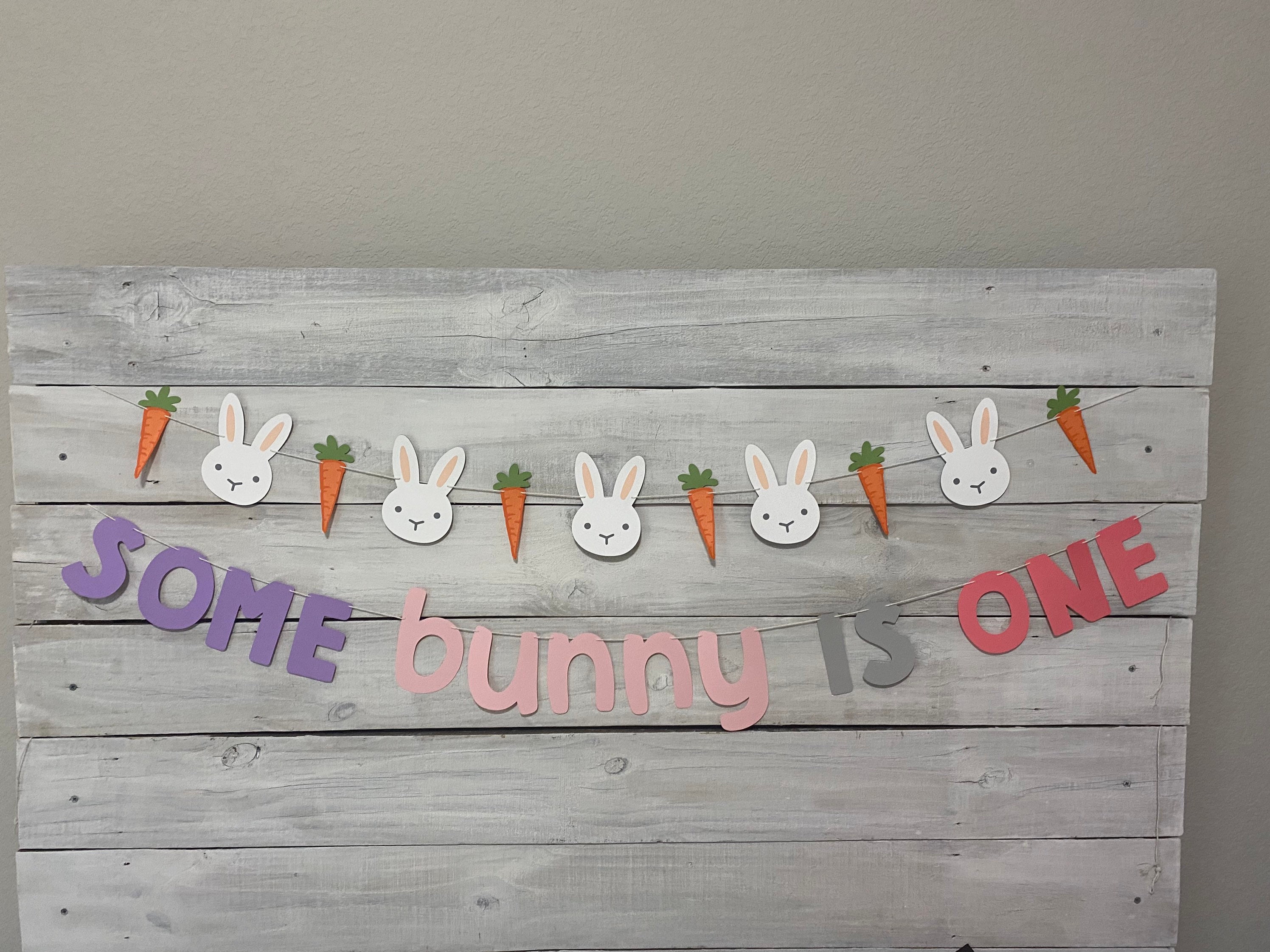 Some Bunny Is ONE Banner Easter Garland Bunny First Birthday Decor Easter Party Decor Carrot and Bunny Banner Easter