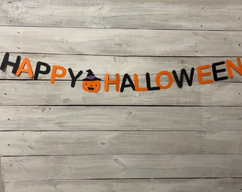 Happy Halloween Banner - Halloween Decor - Jack O Lantern Banner - Halloween Mantle Decor - Halloween Garland