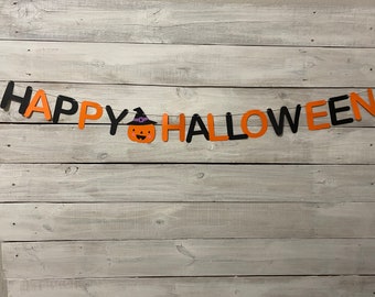 Happy Halloween Banner: Jack O Lantern Garland, Halloween Decor