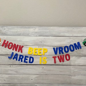 Transportation Birthday Banner-Cars Birthday Party Decor-Honk Beep Vroom Birthday Banner-Birthday Decor-Second Birthday Themes-Customizable
