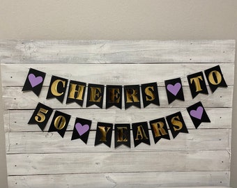 Cheers to 50 Years Banner-Customizable Anniversary Banner- Anniversary Pennant Banner-Happy Anniversary Banner-Cheers Anniversary Banner