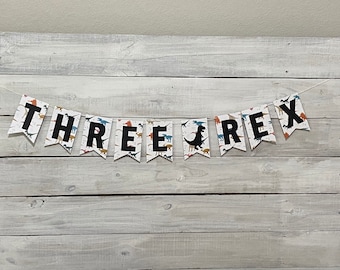 Three Rex Dinosaur Birthday Banner: Customizable Dino Party Decor