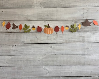 Fall Garland: Cardstock Leaves, Acorn & Pumpkins Banner