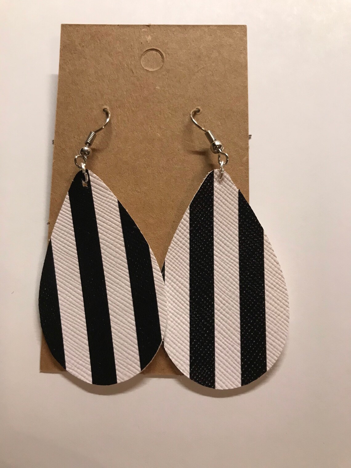 Black and White Striped Faux Leather earrings Etsy