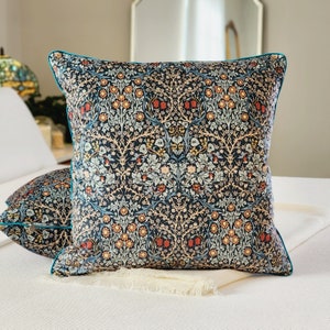 Floral Pillow, Blue Sofa Throw, Indigo Blue, Craftsman Decor, Blackthorn Design, Arts & Crafts Pillow William Morris, Couch, Premium Fabric