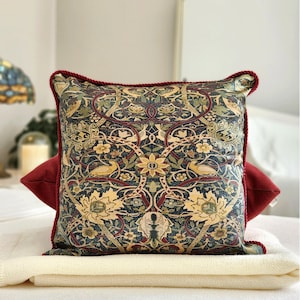 Silk Floral Pillow: William Morris Arts & Crafts Throw Cushion