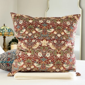 William Morris Strawberry Thief Pillow: Velvet Arts & Crafts Throw Pillow