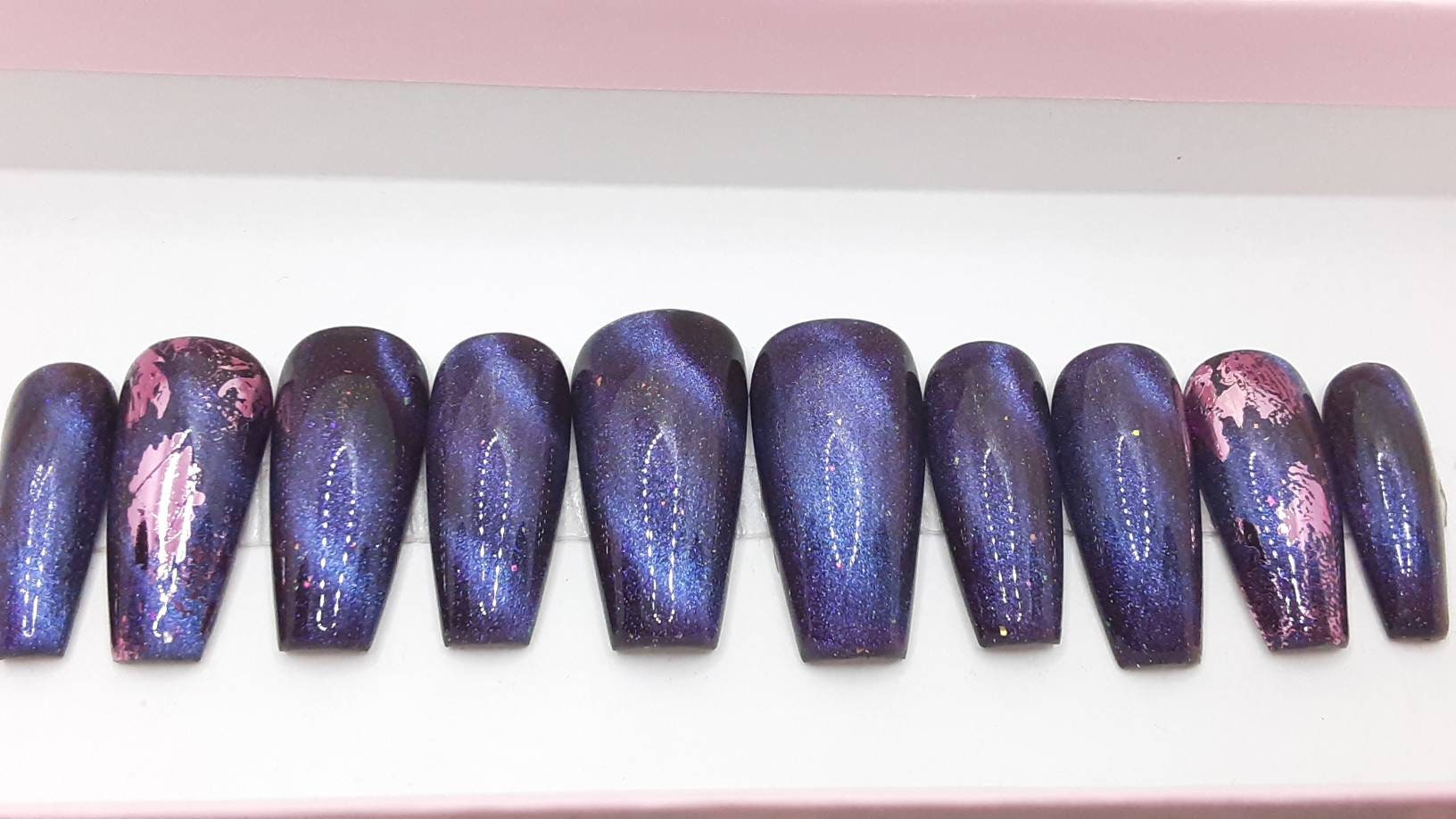 Blue Purple Cat Eye Nails Galaxy Nails Press on Nails | Etsy