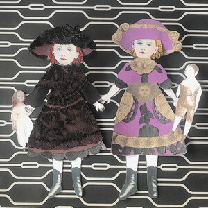 Sabine and Sarah Victorian Gothic Paperdoll Set Pre-cut Kleidung Miniatur Puzzle Geldbörse