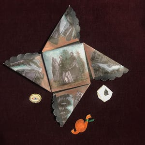 Monedero rompecabezas Tarjeta Memento Mori Tarjeta victoriana de luto Origami hecho a mano Funeral Curiosidad Rareza
