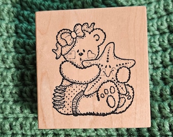 Teddy Bear Starfish Mounted Rubber Stamp