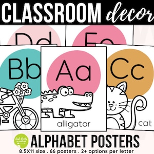 Carteles del alfabeto, decoración del aula, carteles ABC, decoraciones de tablones de anuncios