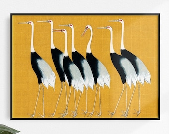 Japanese vintage art print &quot;Seven Cranes&quot; by Ogata Korin, poster for the living room
