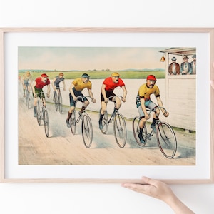 Vintage Poster Bicycle Road Race - Bicycle Race with athletes and their racing bikes by John Cameron, DIN A4 up to Poster size