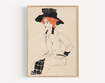 Egon Schiele Fine Art Print Poster „Portrait of a woman III", expressionist paininting, wall art, giclée print, museum quality print, #158
