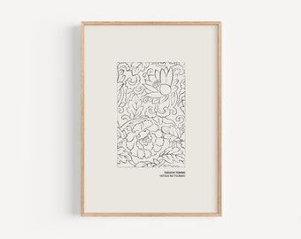 May include: A black and white line drawing of a floral pattern with the text "TAGUCHI TOMOKO" and "YATSUSHI NO TSUBAKI" printed below the image.