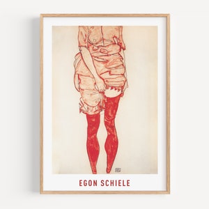 Egon Schiele Fine Art Print Poster woman in red dress, expressionist paininting, wall art, giclée print, museum quality print, #158