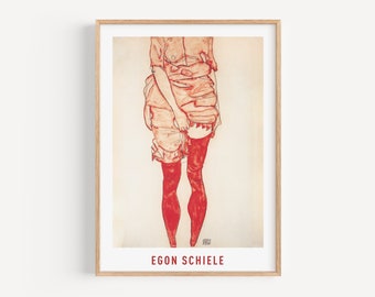 Egon Schiele Fine Art Print Poster woman in red dress, expressionist paininting, wall art, giclée print, museum quality print, #158