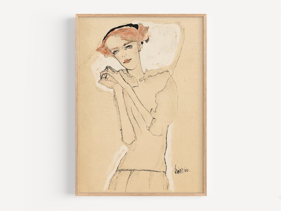 Egon Schiele Kunstdruck Frauenbildnis I, Vintage Poster,  Portrait einer Frau, Expressionismus Gemälde, Wandkunst, Wandschmuck, Giclée, #157