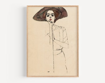 Egon Schiele Fine Art Print Poster „Portrait of a woman II", expressionist paininting, wall art, giclée print, museum quality print, #158