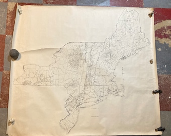 County Outline Map of New England, New York and New Jersey - 50x44in - The National Survey Co, Chester, Vermont - Original Print - USED