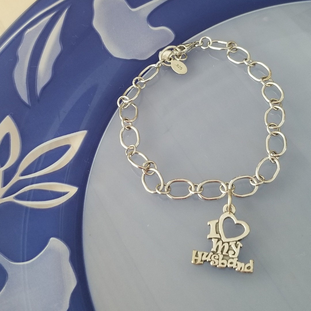 I Love Husband チャーム 925スターリングシルバー ラブチャーム バレンタインチャーム ダングルチャーム DIYチャームブレスレット用 スターリングシルバー