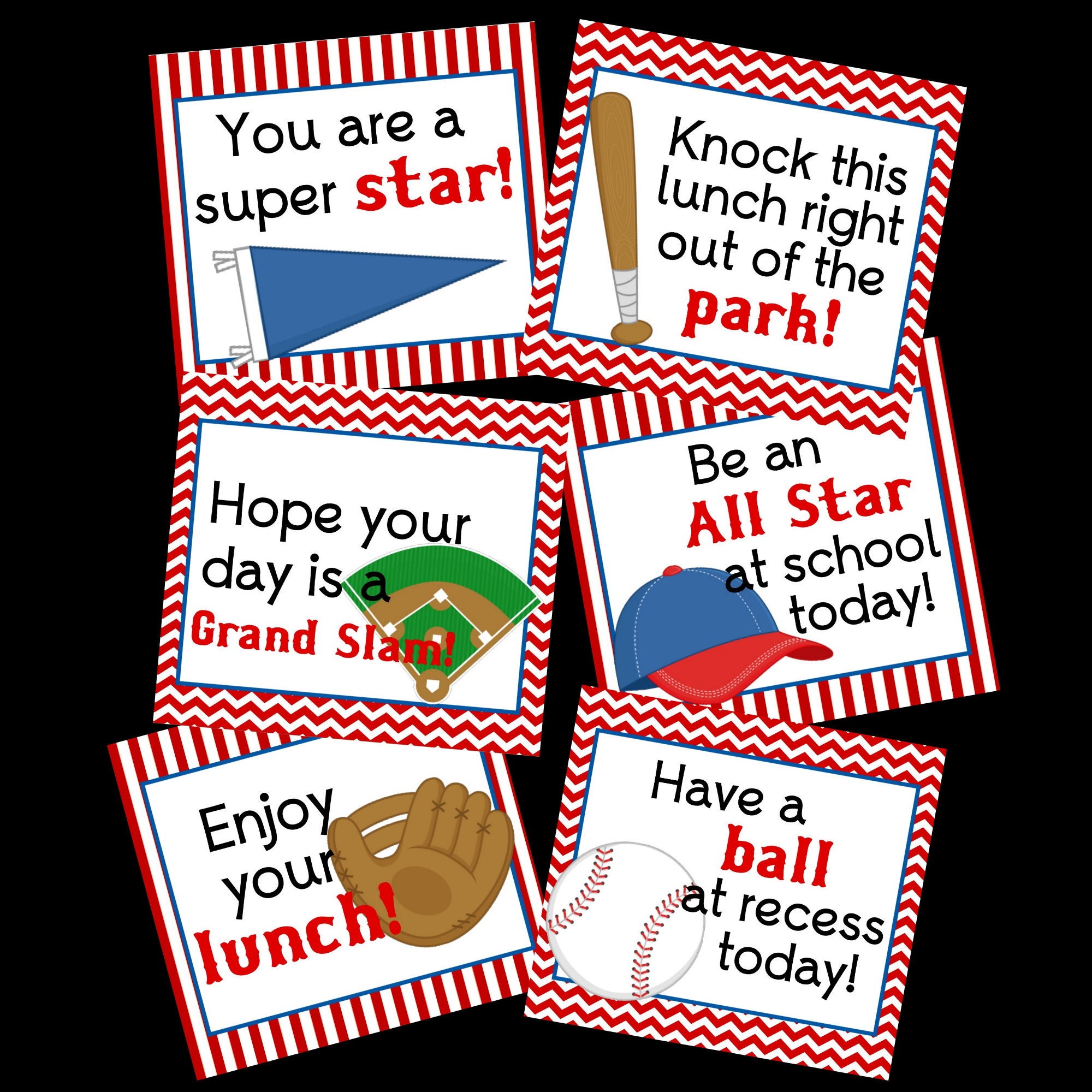 Baseball Kids Lunch Box Encouraging School Note Cards Instant Etsy