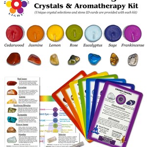 Kit de cristal de limpeza de chakra e aromaterapia (32 unidades): velas perfumadas, pedras de chakra, cartões de identificação, cartões de cura de chakra - meditação, Reiki