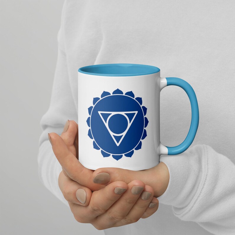 Throat Chakra Symbol Mug - Expressive 11 - 15 oz Blue Coffee Cup