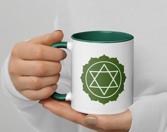 ハートチャクラシンボルマグ - 愛情と思いやりのある 11 オンス グリーンコーヒーカップ