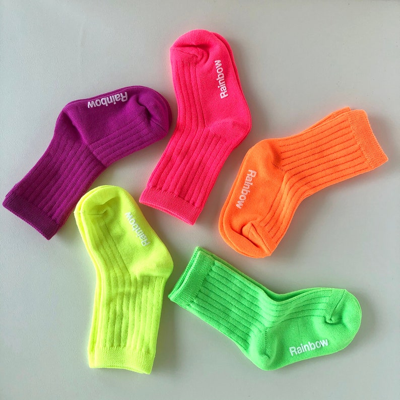 Set of 5 Neon Kids Crew Socks Fluorescent Bright Summer Etsy